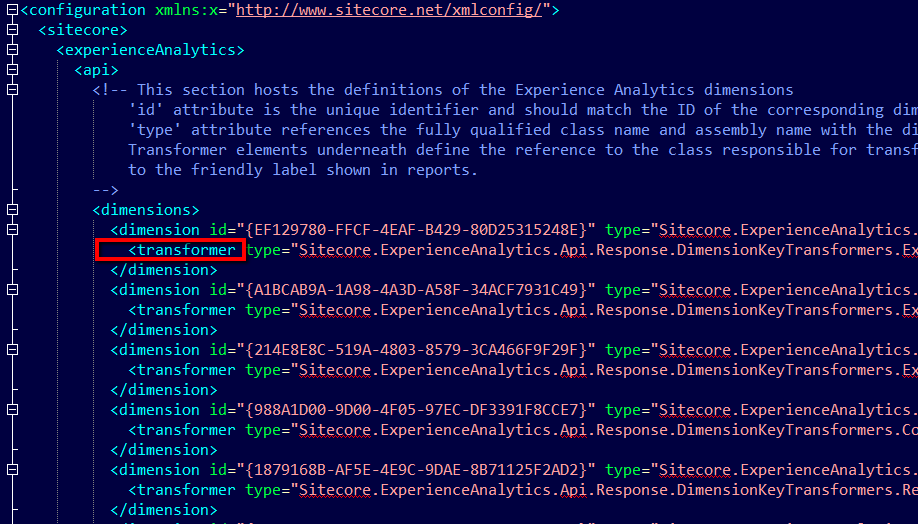 Dimension key transformer config